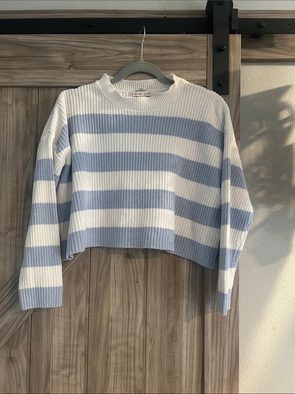 Sincerely Jules White and Light Blue Striped Knit Cropped Sweater Size S